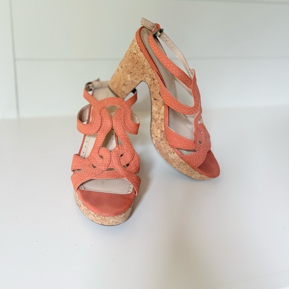Adrienne Vittadini orange leather wedge size 9 Platform Cork Wedge Sandal - Picture 9 of 13
